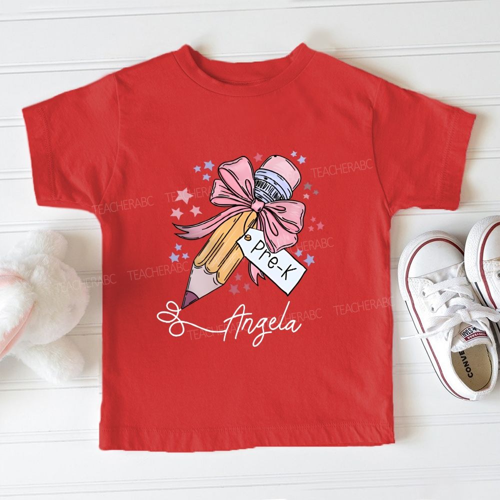 Personalized Name And Grade Bows And Pencils Pre-K Toddler T-shirts