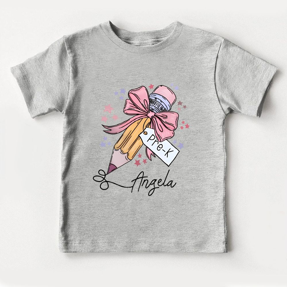 Personalized Name And Grade Bows And Pencils Pre-K Toddler T-shirts