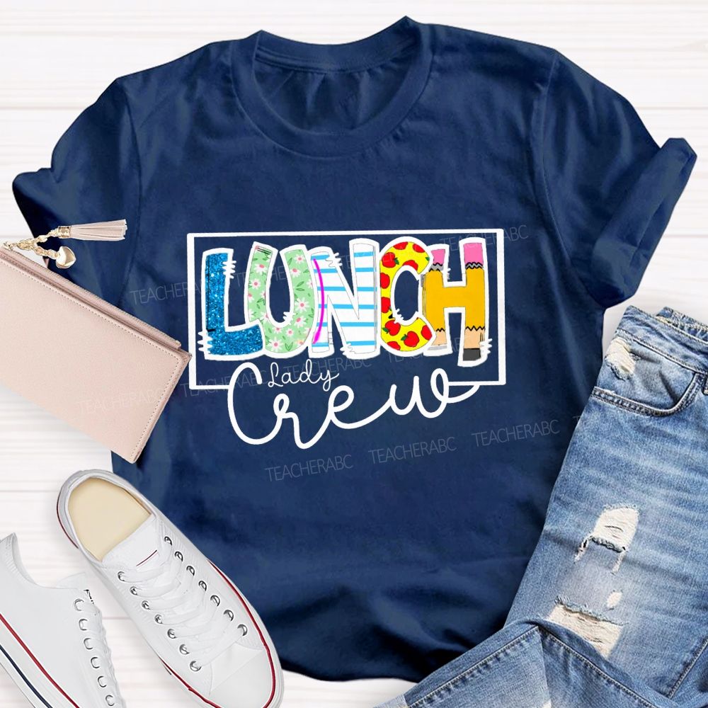 Lunch Lady Crew Glitter Letter Teacher T-Shirt