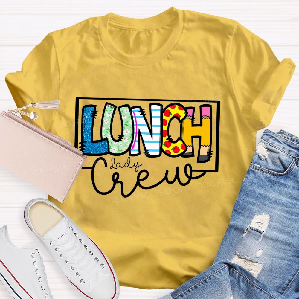 Lunch Lady Crew Glitter Letter Teacher T-Shirt
