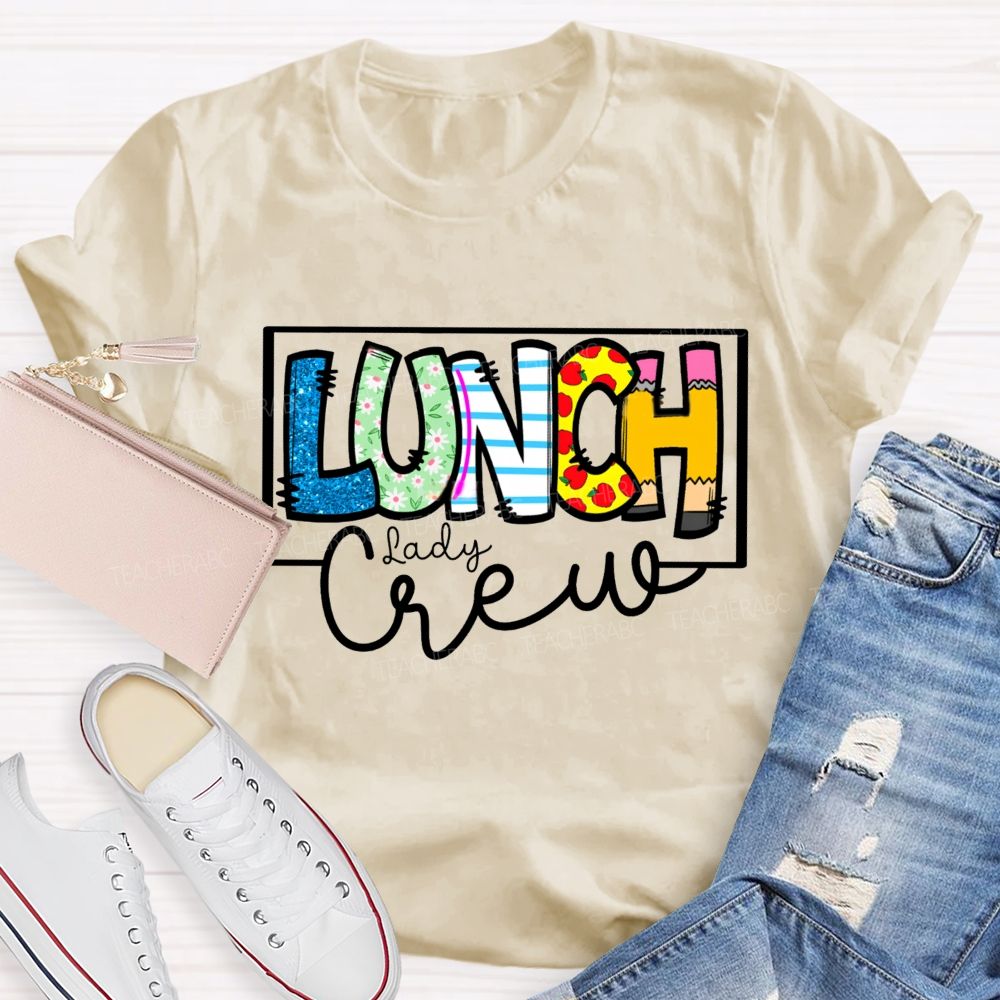 Lunch Lady Crew Glitter Letter Teacher T-Shirt