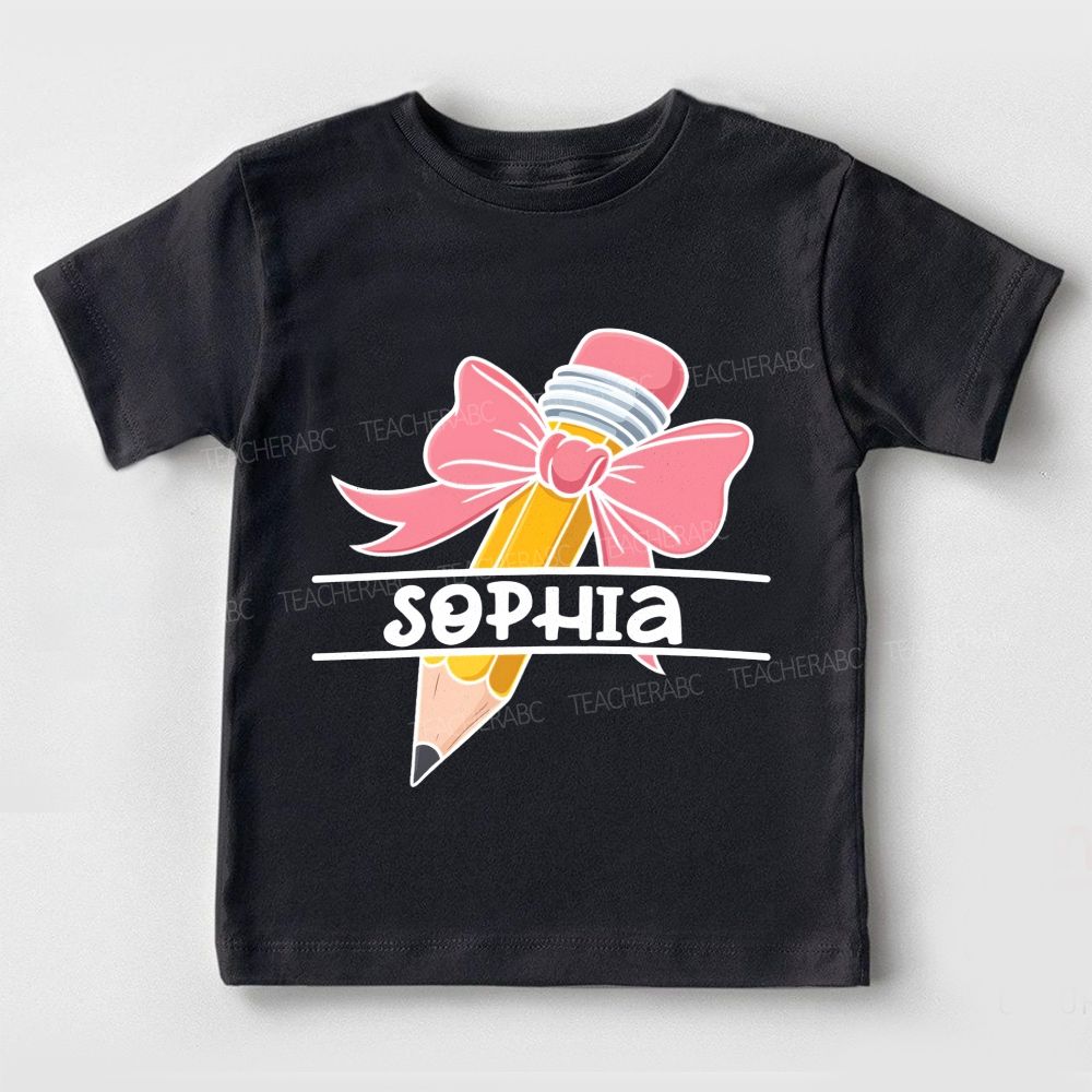 Personalized Name Kindergarten Bows And Pencils Toddler T-shirts