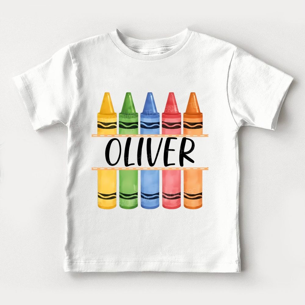 Personalized Name Rainbow Crayon Vibes Toddler T-shirts