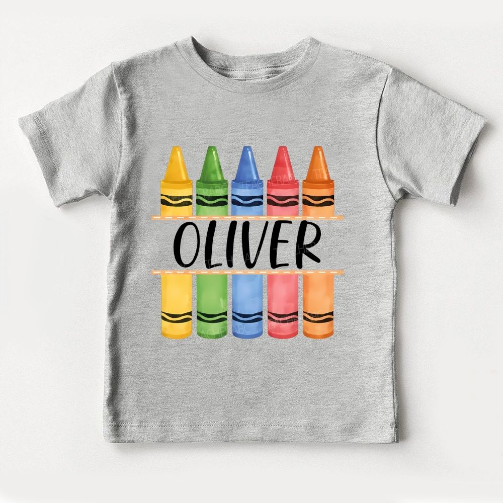 Personalized Name Rainbow Crayon Vibes Toddler T-shirts