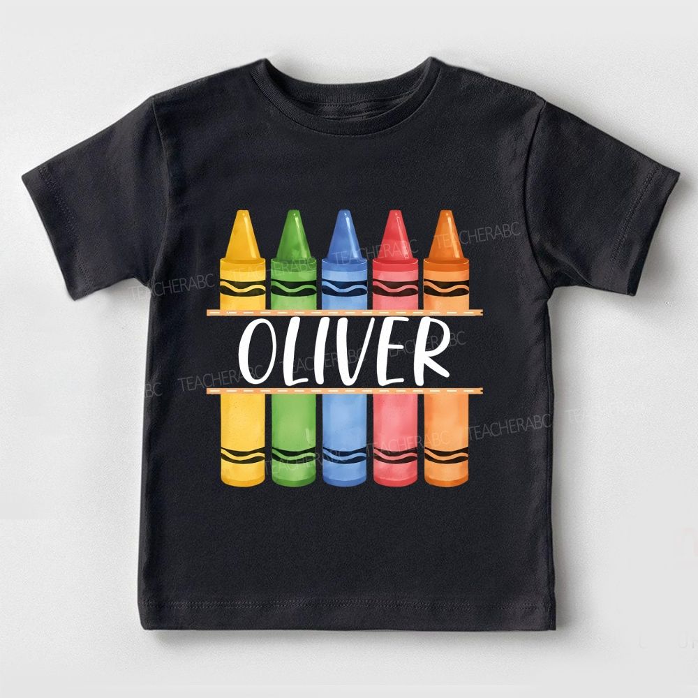 Personalized Name Rainbow Crayon Vibes Toddler T-shirts