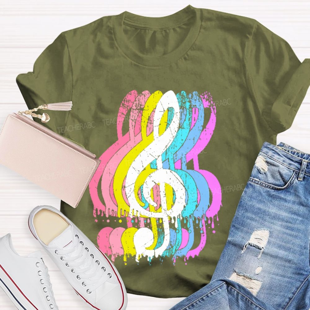 Colorful Musical Notes Graphics   Teacher T-shirt