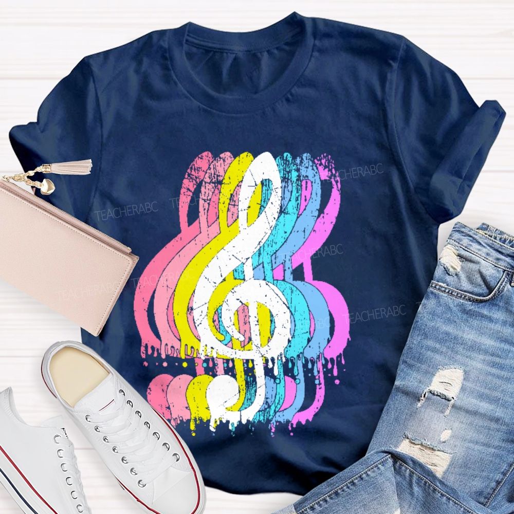 Colorful Musical Notes Graphics   Teacher T-shirt
