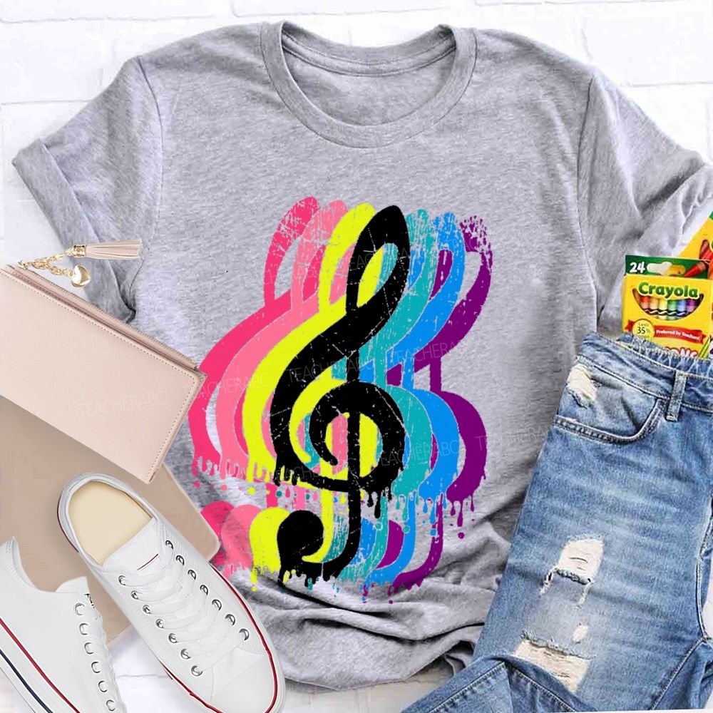 Colorful Musical Notes Graphics   Teacher T-shirt