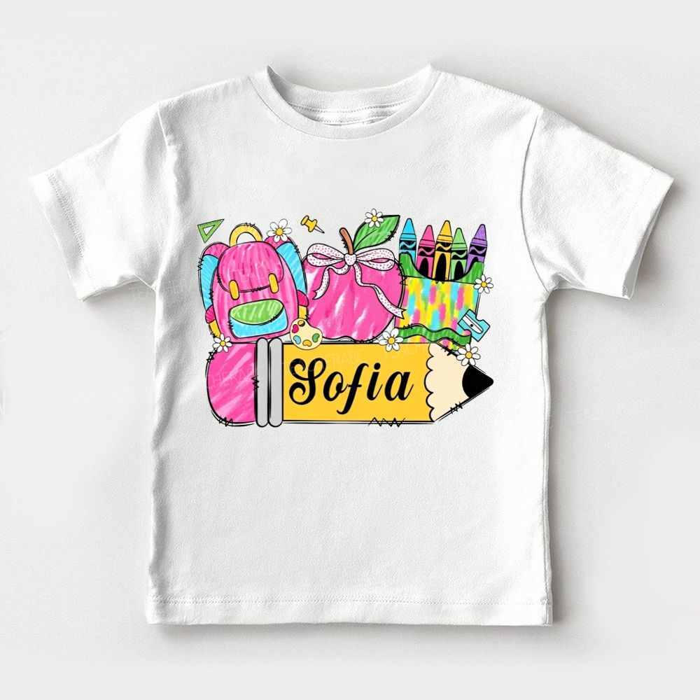 Personalized Name Crayons And Backpacks Toddler T-shirts