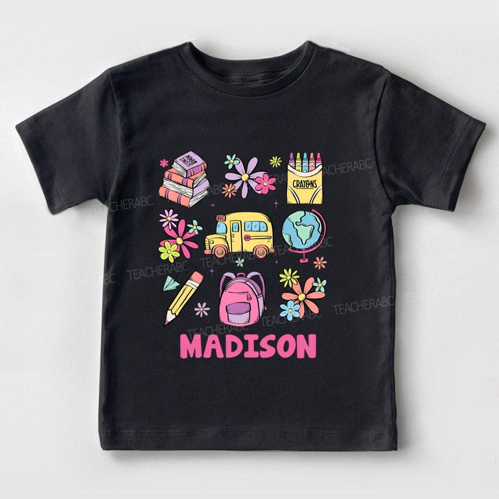 Personalized Name Kindergarten Floral School Doodles Toddler T-shirts