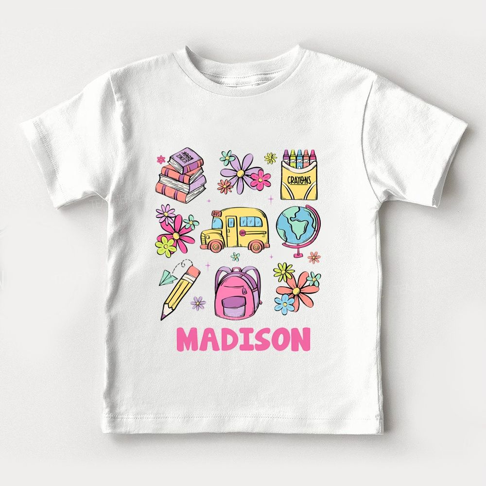 Personalized Name Kindergarten Floral School Doodles Toddler T-shirts