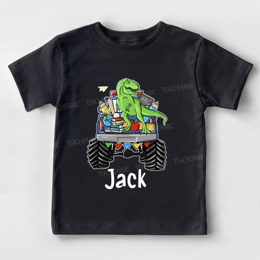 Personalized Name Dino Monster Truck School Run Toddler T-shirts