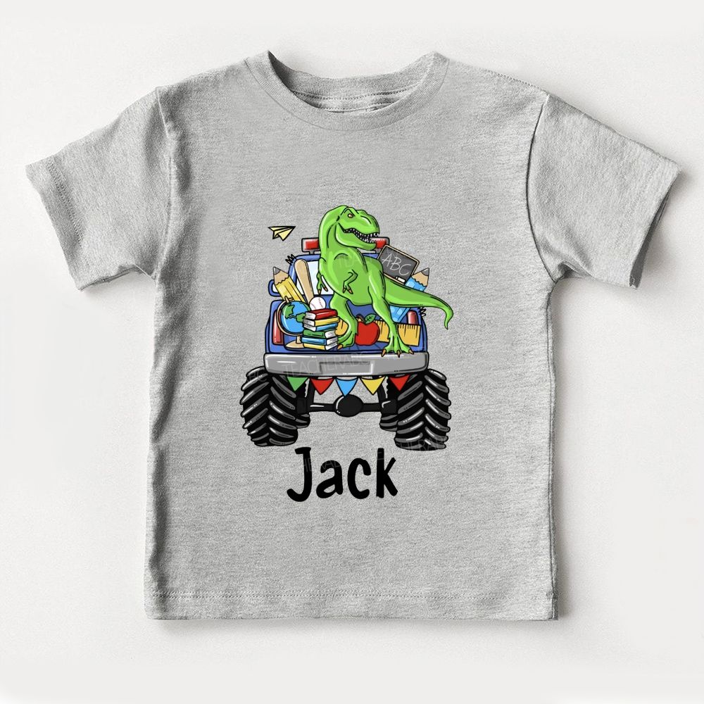Personalized Name Dino Monster Truck School Run Toddler T-shirts