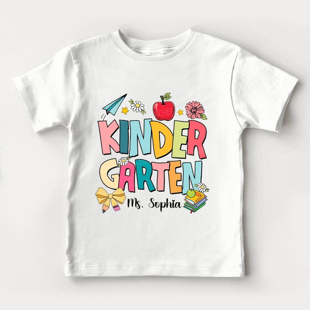 Personalized Name And Grade Kindergarten Hearts Vibes Toddler T-shirts