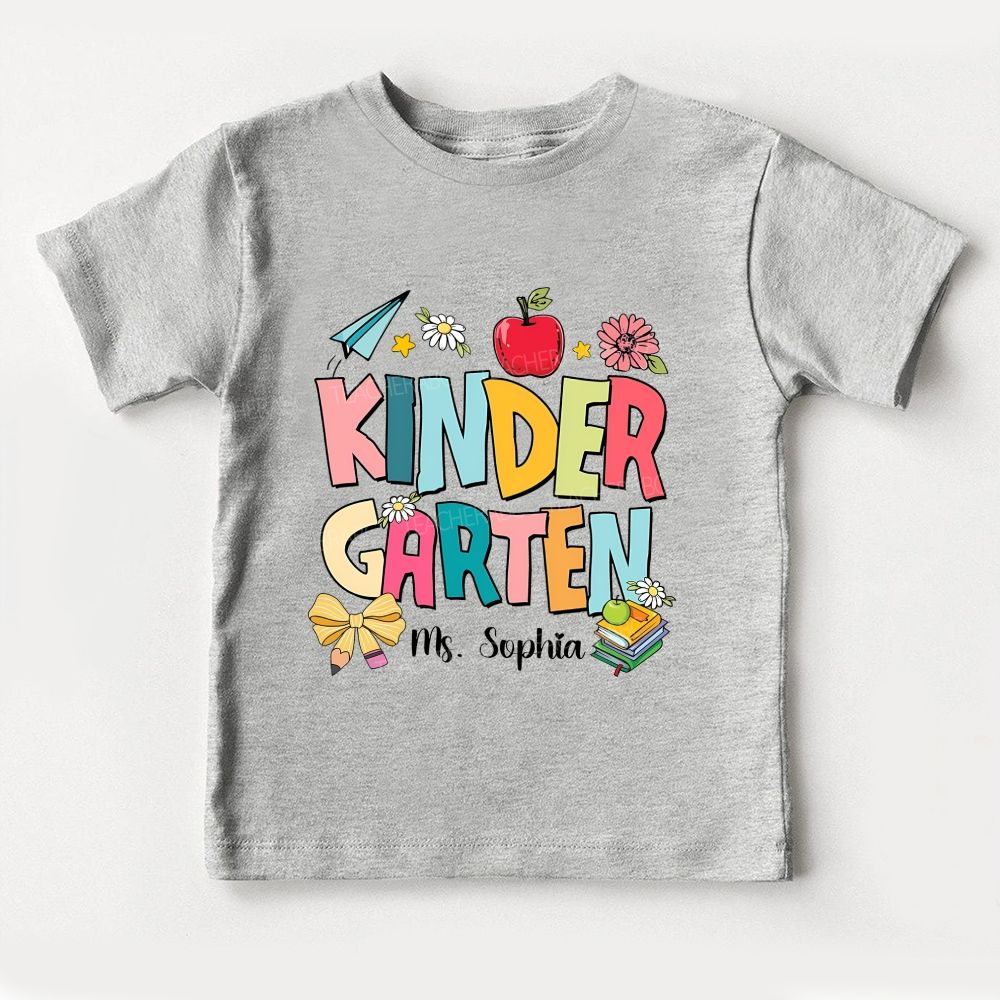 Personalized Name And Grade Kindergarten Hearts Vibes Toddler T-shirts