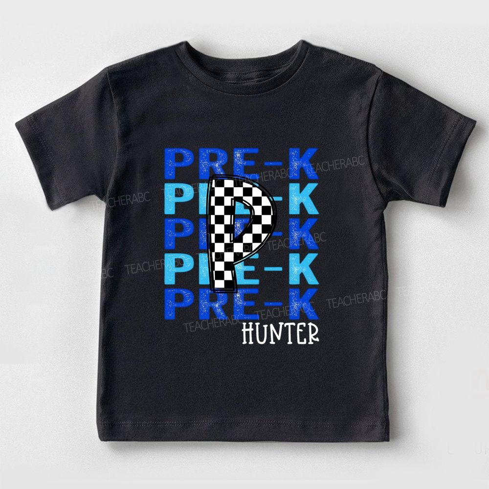 Personalized Name And Grade Checkered Into Kindergarten Toddler T-shirts