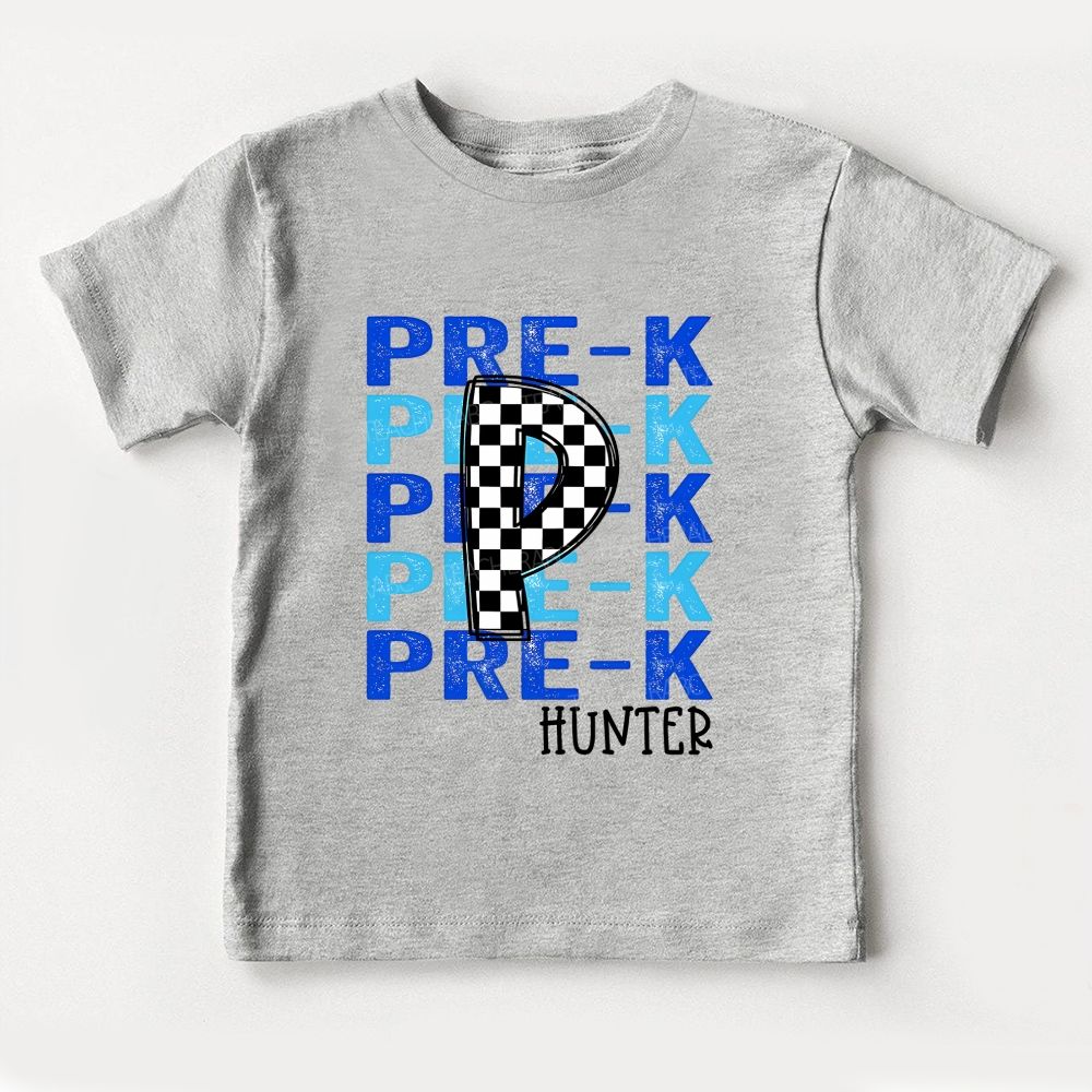 Personalized Name And Grade Checkered Into Kindergarten Toddler T-shirts