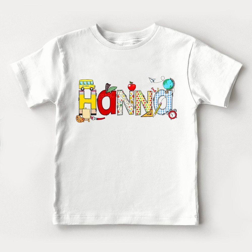 Personalized Name Bus And Globe School Vibes Toddler T-shirts