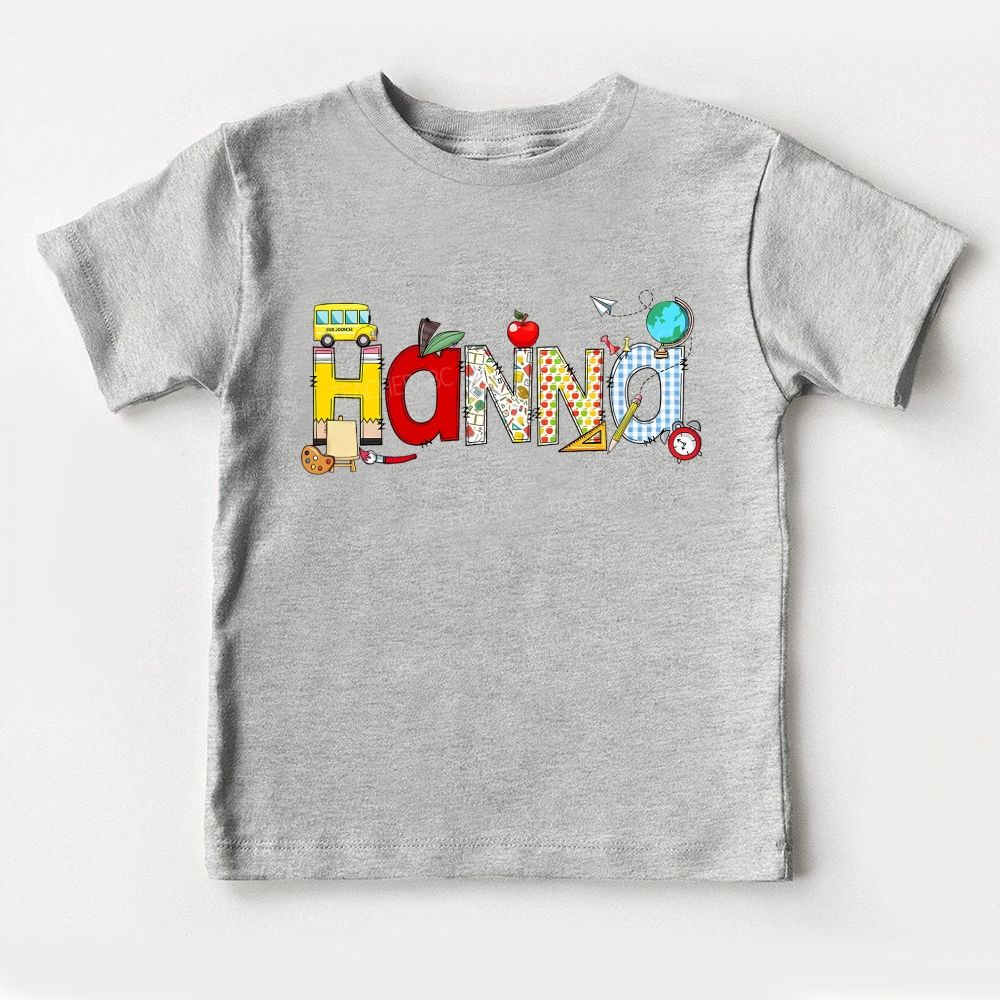 Personalized Name Bus And Globe School Vibes Toddler T-shirts