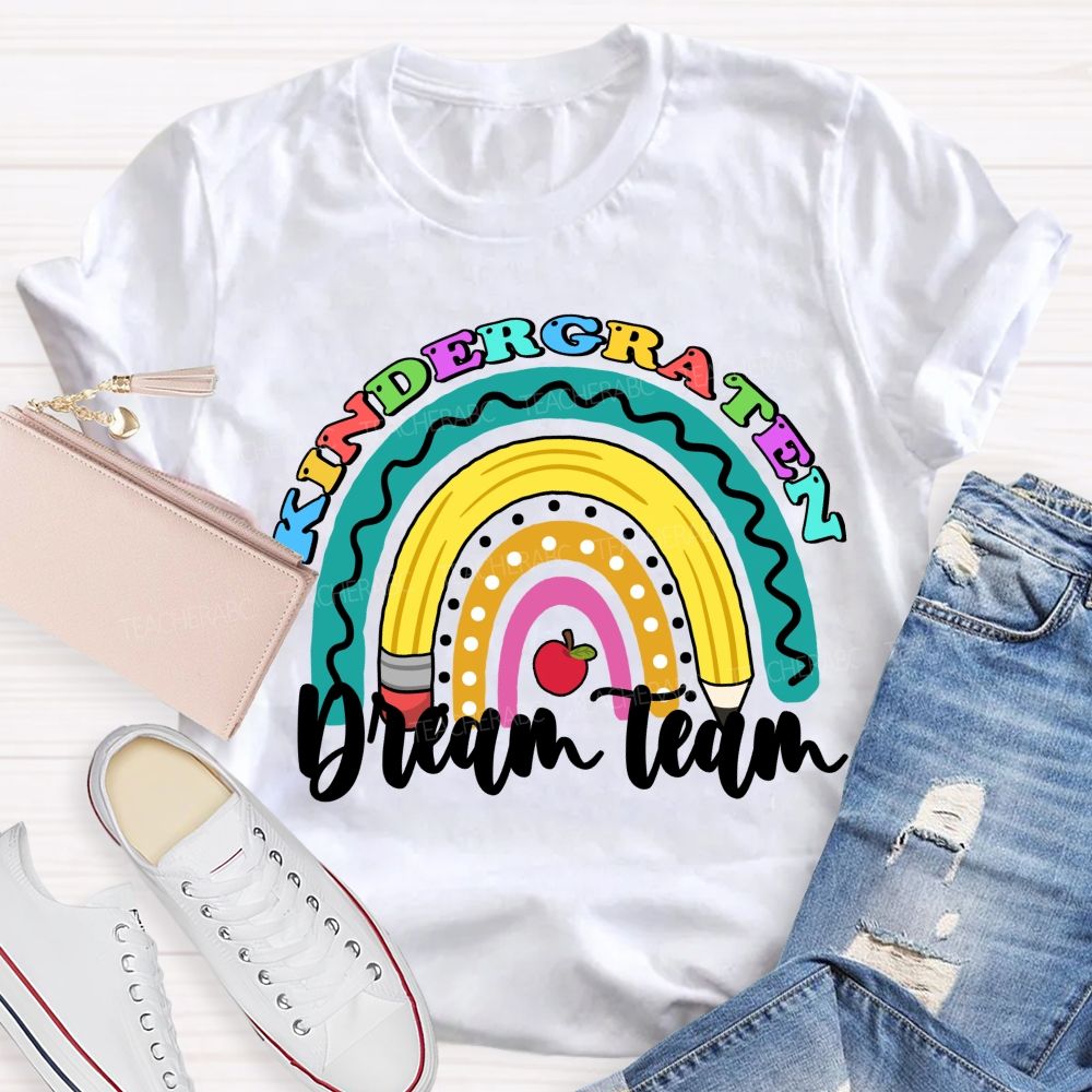 Personalized Grade Dream Team Pencil Rainbow Teacher T-shirt
