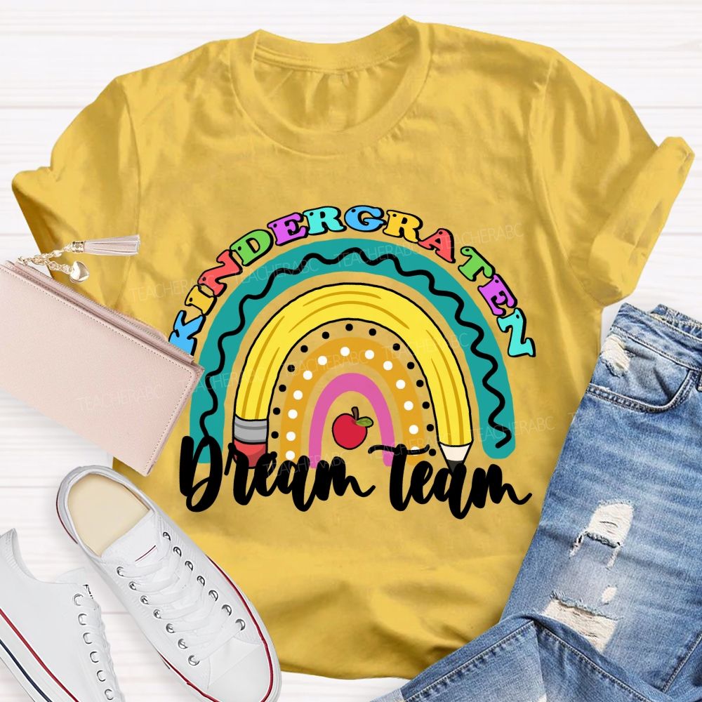 Personalized Grade Dream Team Pencil Rainbow Teacher T-shirt