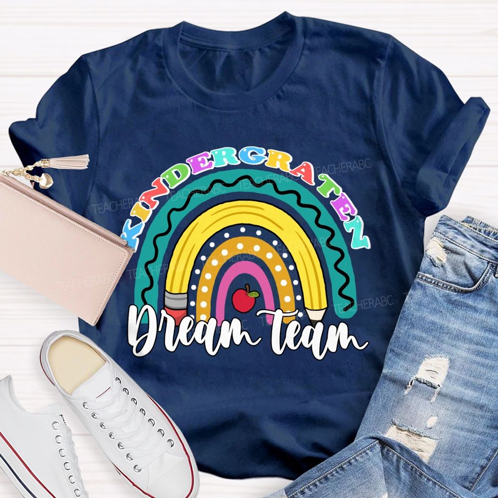 Personalized Grade Dream Team Pencil Rainbow Teacher T-shirt