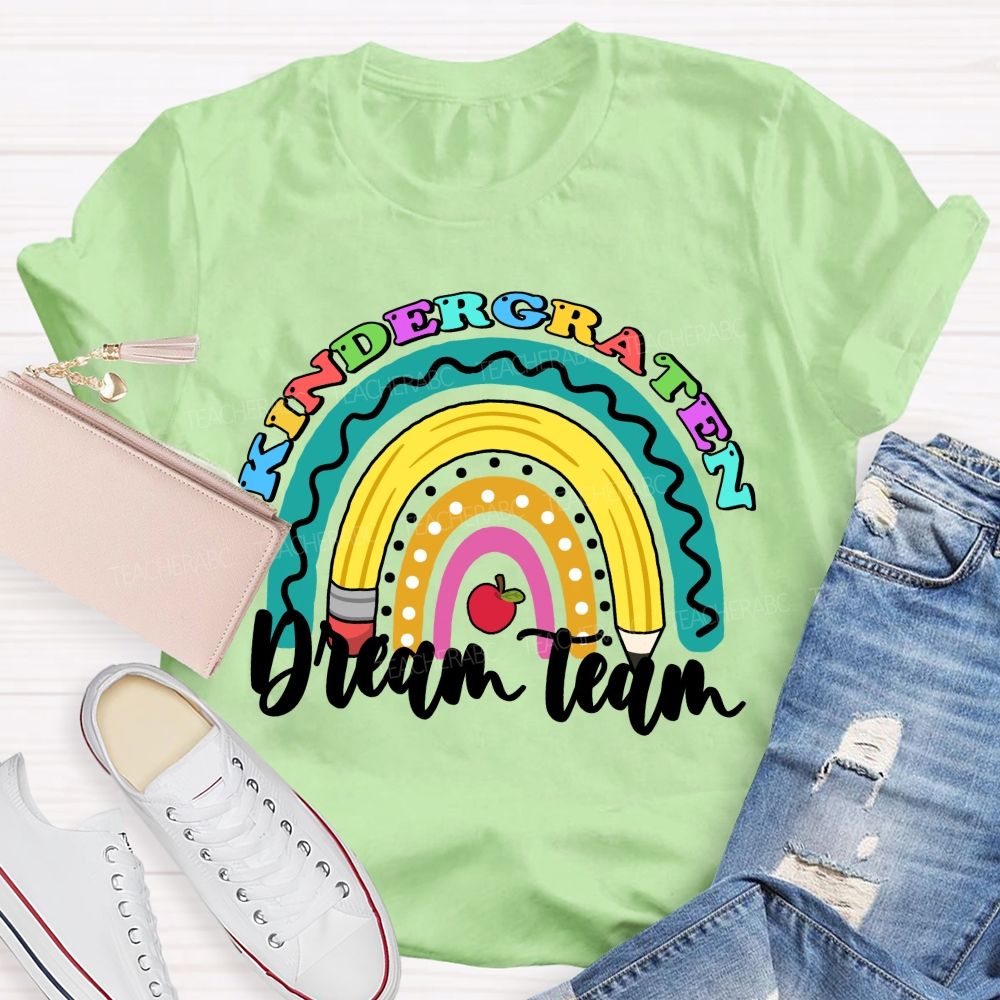 Personalized Grade Dream Team Pencil Rainbow Teacher T-shirt