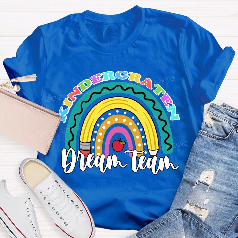 Personalized Grade Dream Team Pencil Rainbow Teacher T-shirt