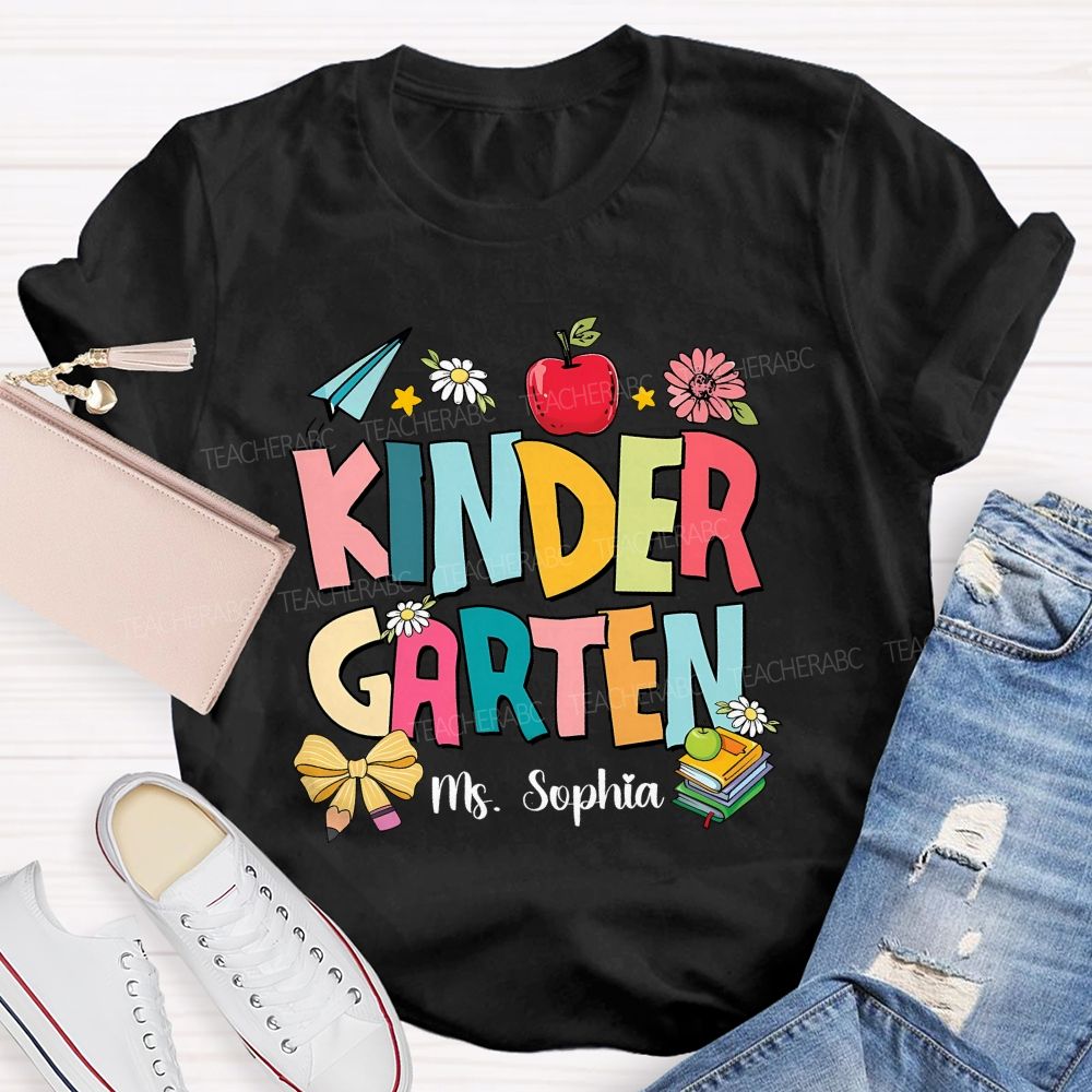 Personalized Grade And Name Apple Flower Teacher T-Shirt