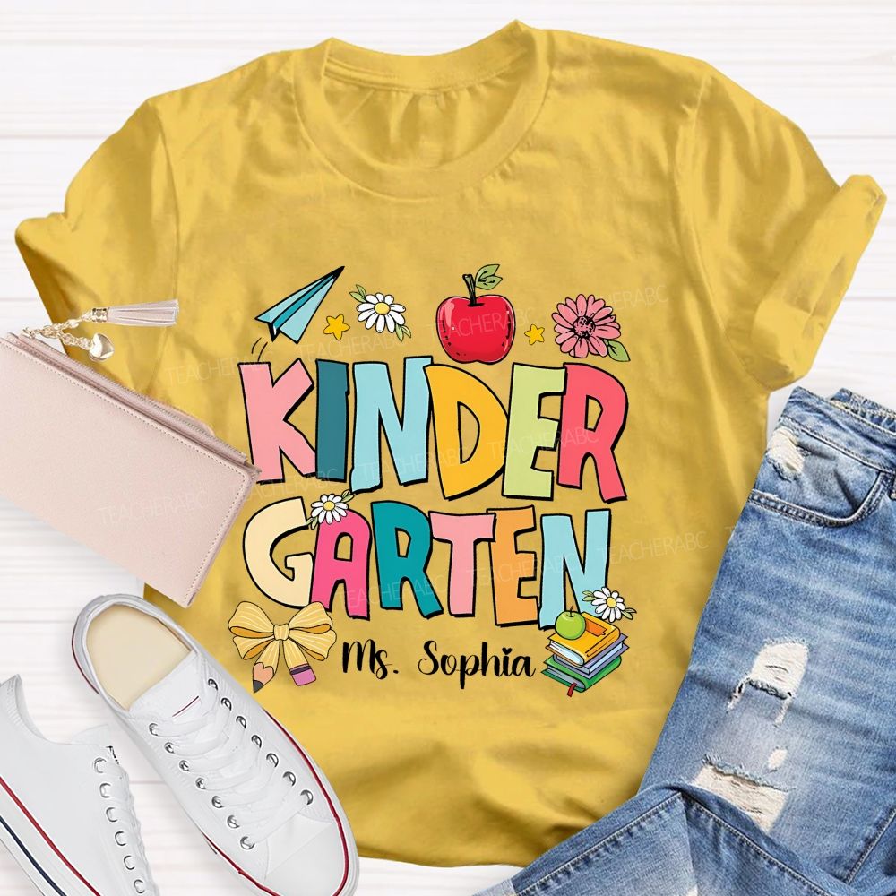Personalized Grade And Name Apple Flower Teacher T-Shirt