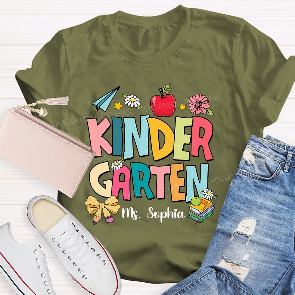 Personalized Grade And Name Apple Flower Teacher T-Shirt
