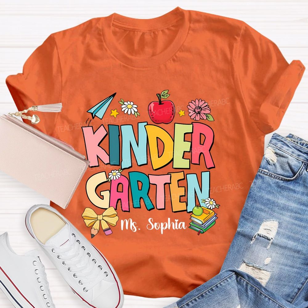 Personalized Grade And Name Apple Flower Teacher T-Shirt