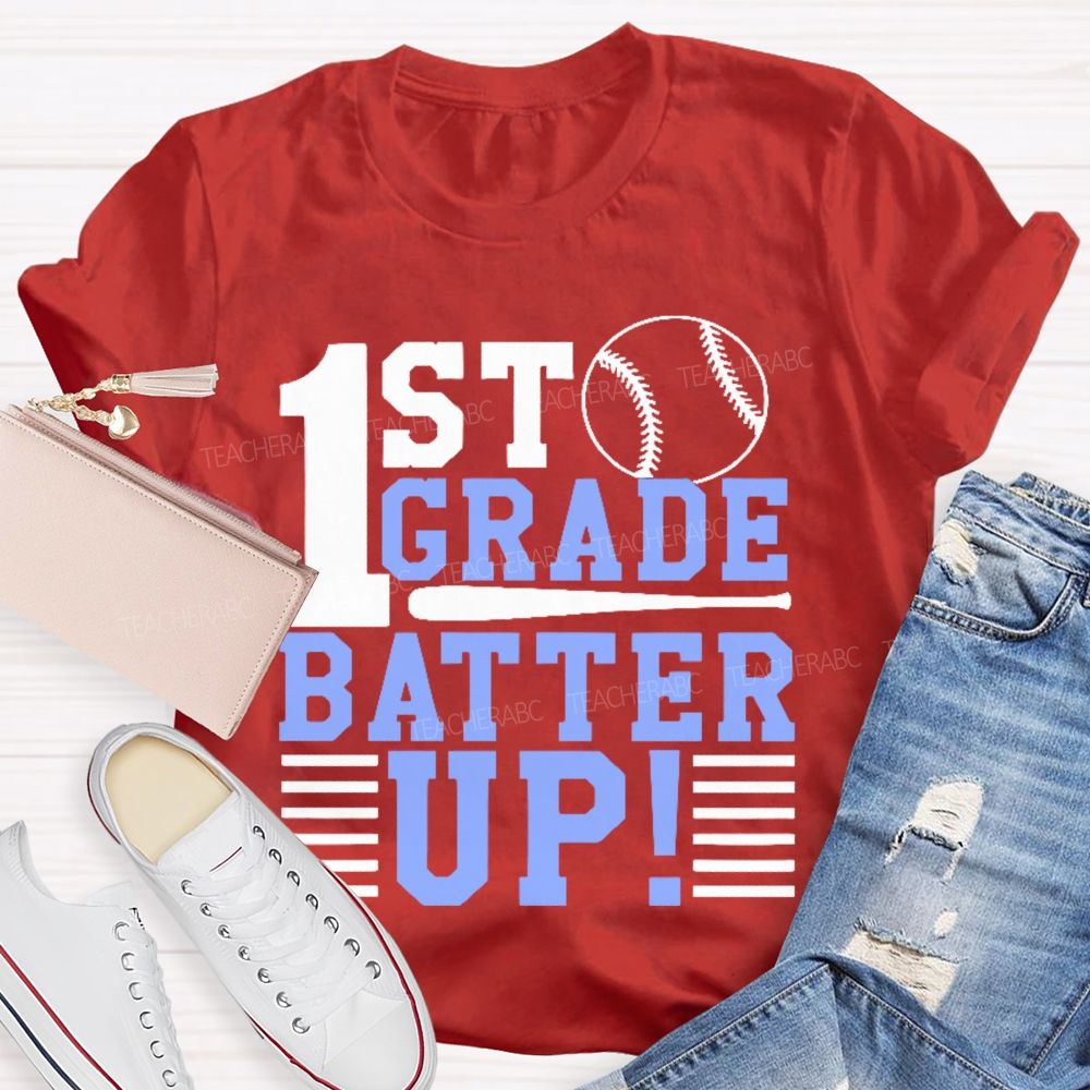 Personalized Grade 1st Grade Batter Up  Teacher T-shirt
