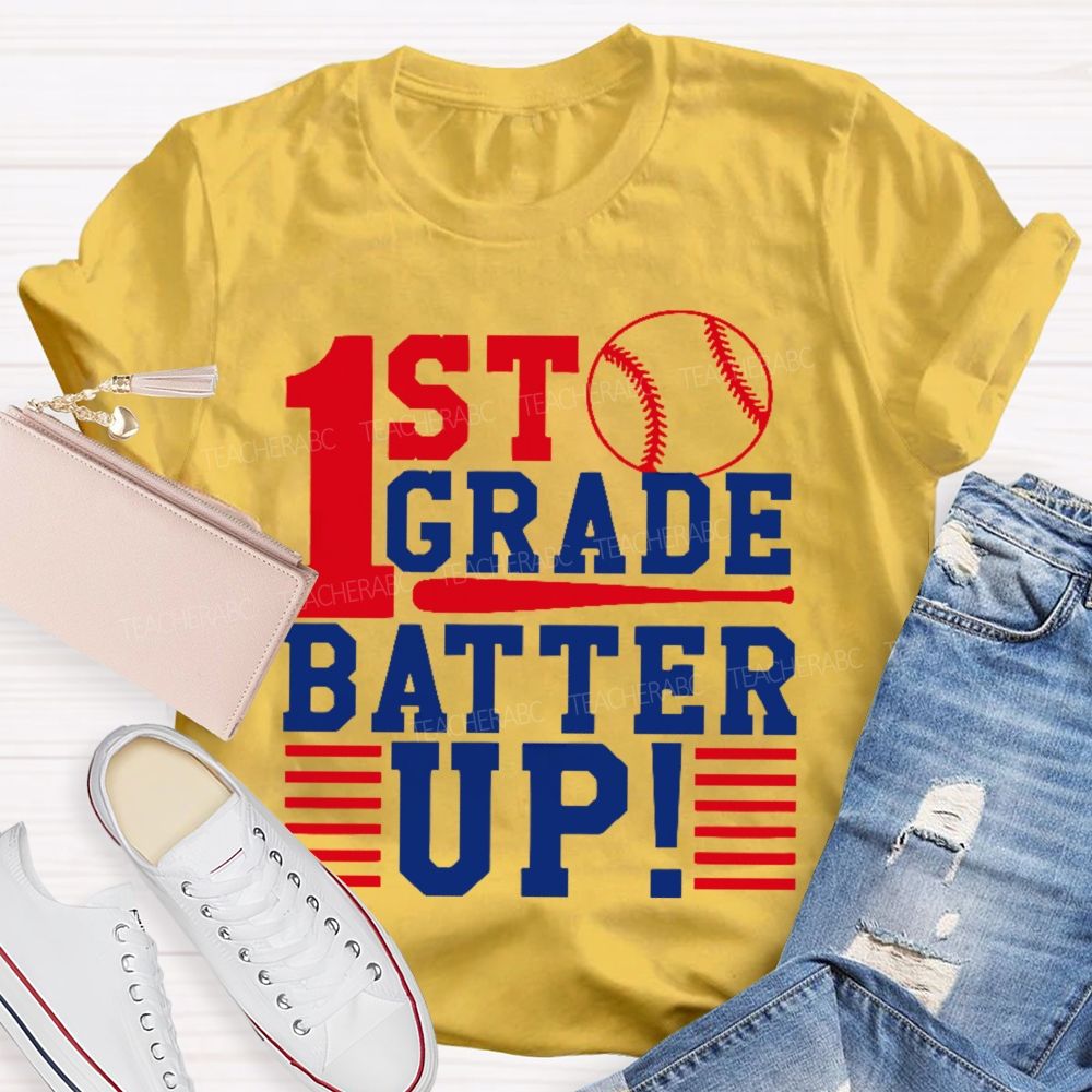 Personalized Grade 1st Grade Batter Up  Teacher T-shirt