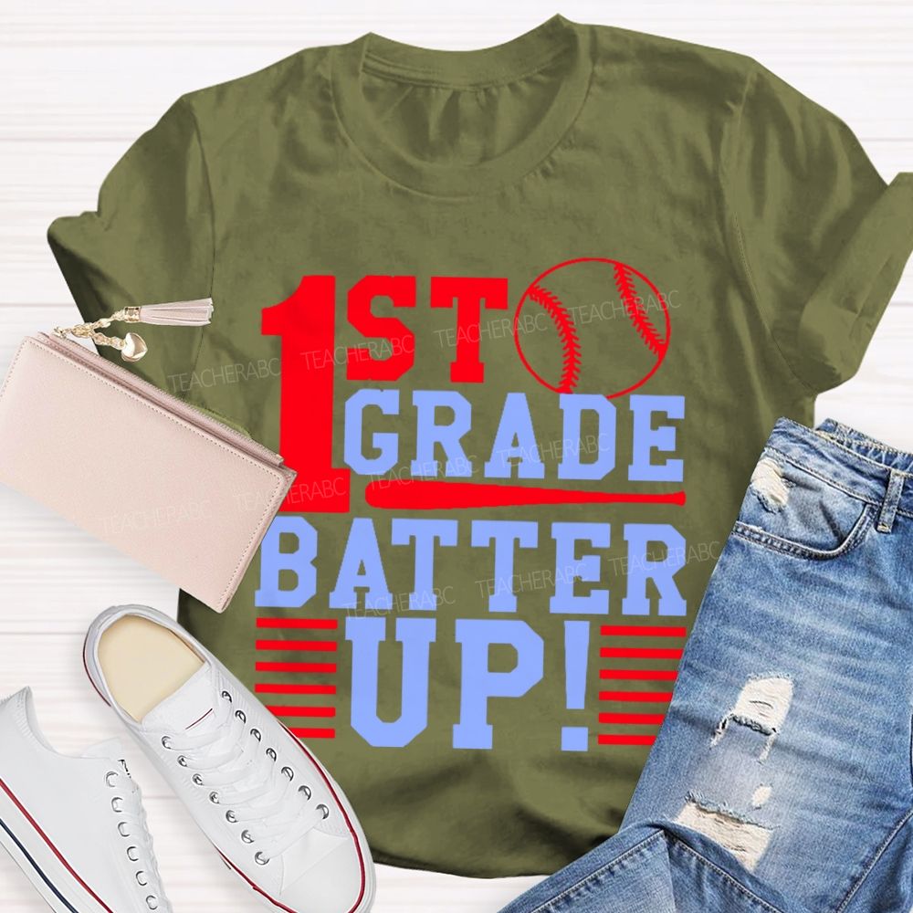 Personalized Grade 1st Grade Batter Up  Teacher T-shirt