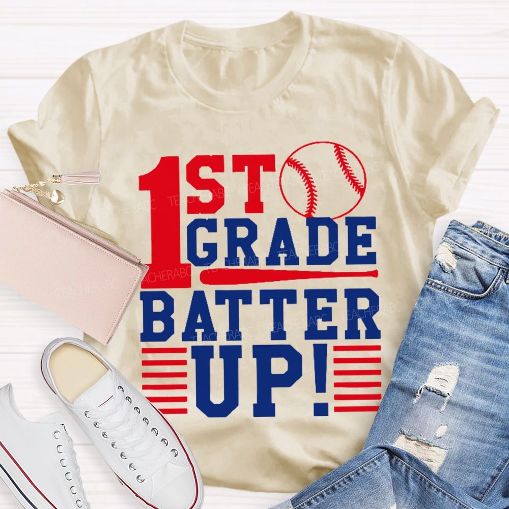Personalized Grade 1st Grade Batter Up  Teacher T-shirt