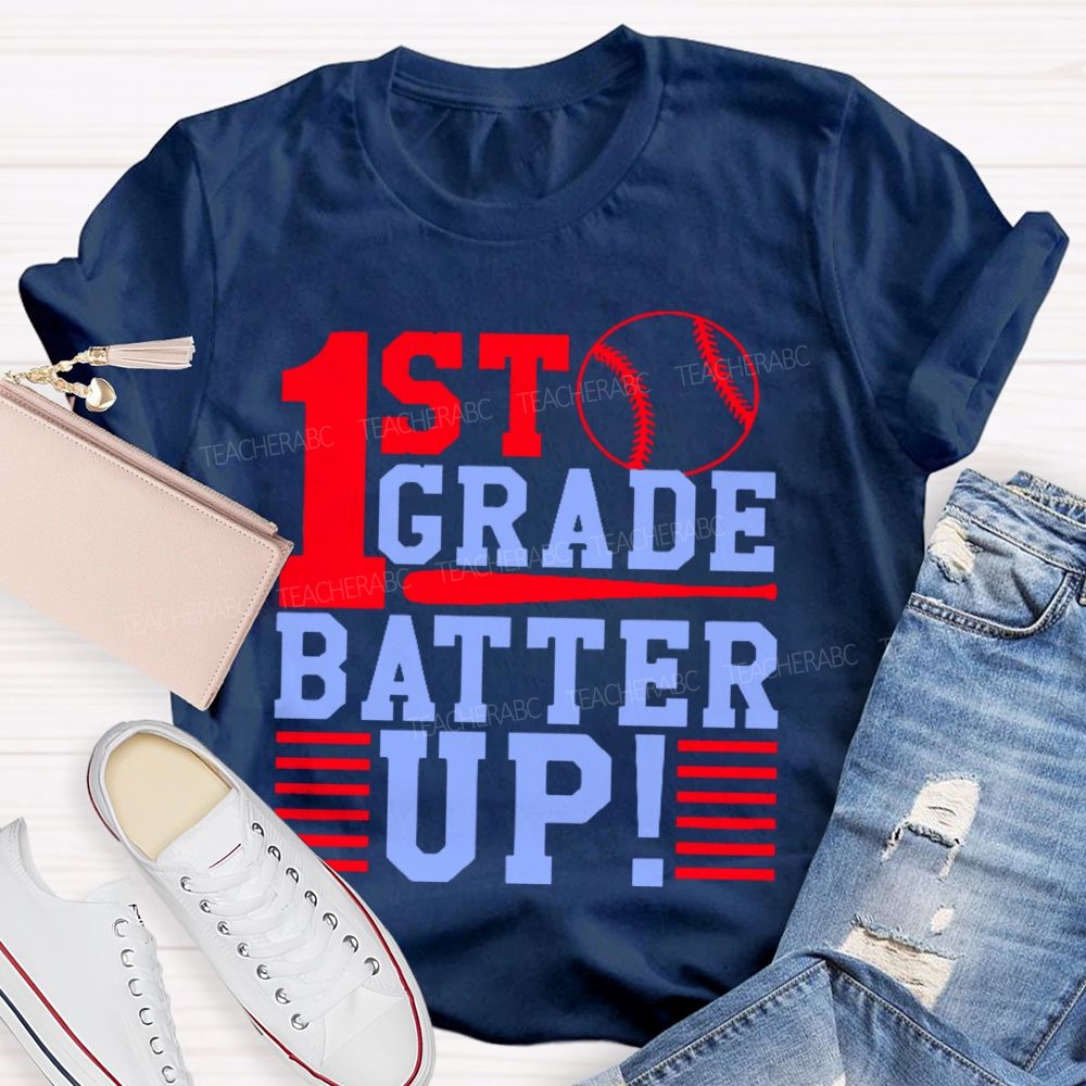 Personalized Grade 1st Grade Batter Up  Teacher T-shirt