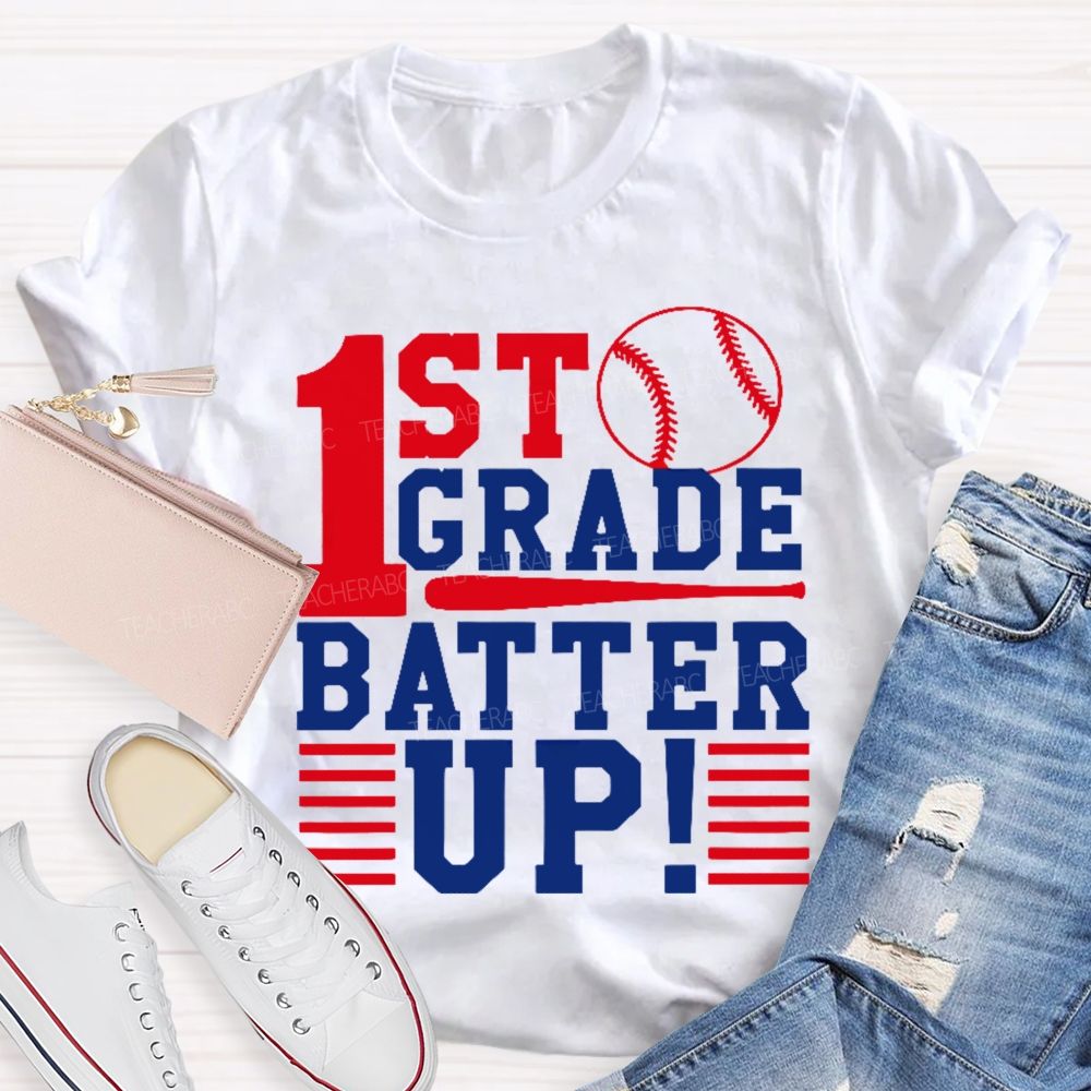 Personalized Grade 1st Grade Batter Up  Teacher T-shirt