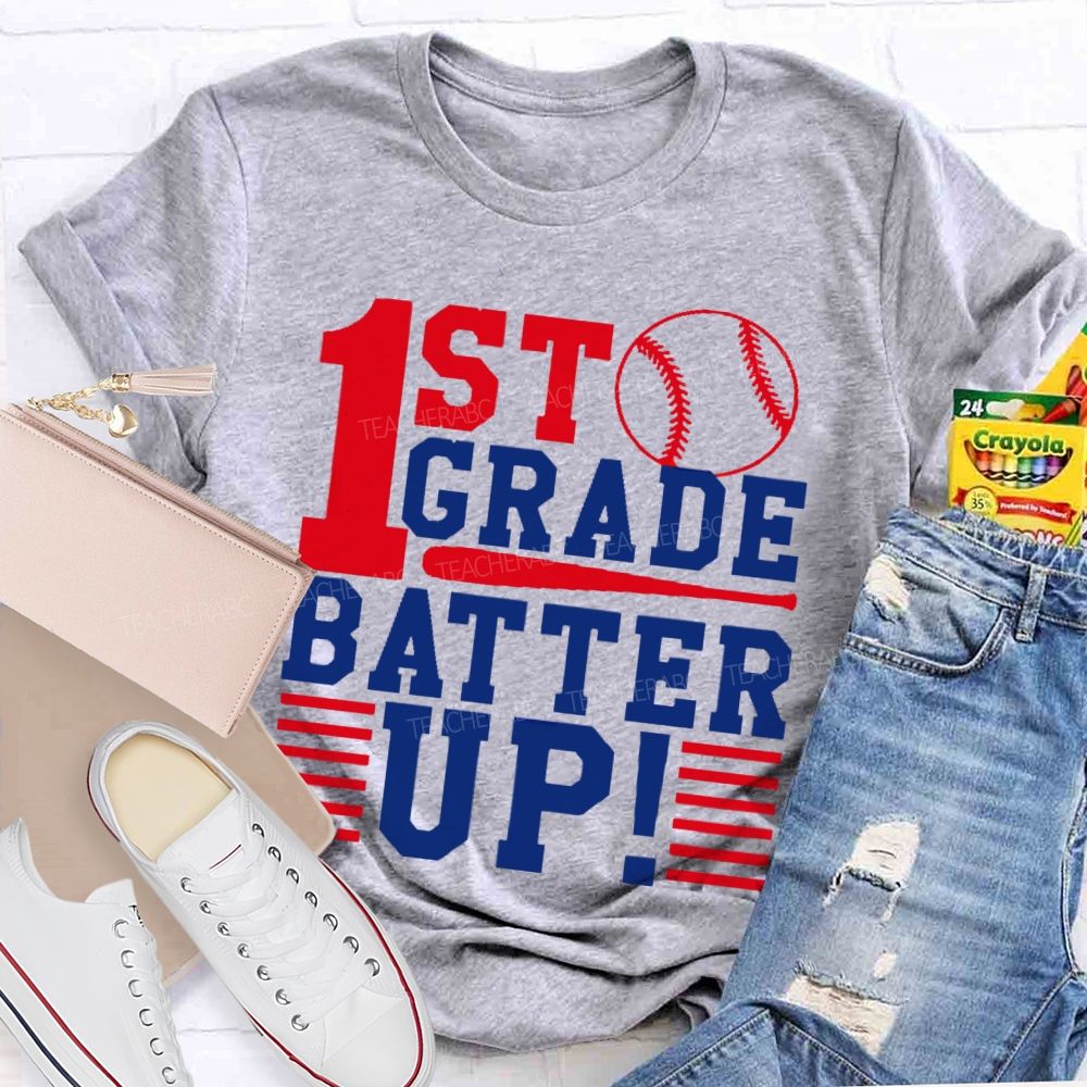 Personalized Grade 1st Grade Batter Up  Teacher T-shirt