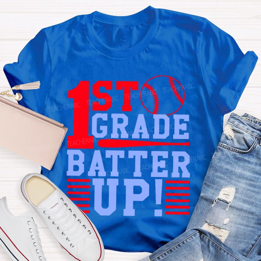 Personalized Grade 1st Grade Batter Up  Teacher T-shirt
