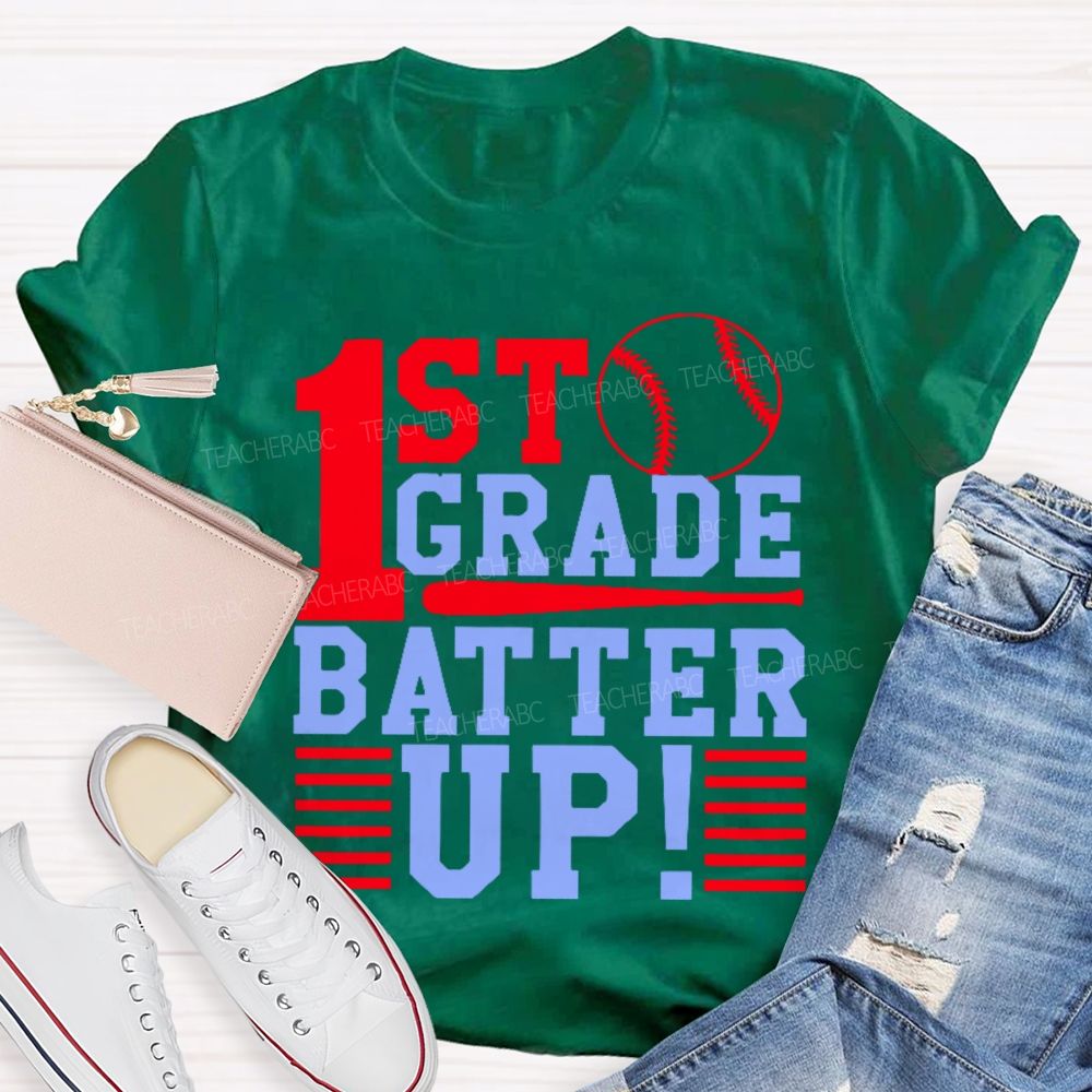 Personalized Grade 1st Grade Batter Up  Teacher T-shirt