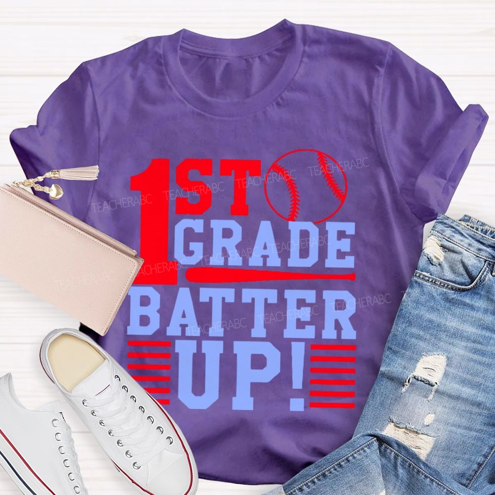 Personalized Grade 1st Grade Batter Up  Teacher T-shirt