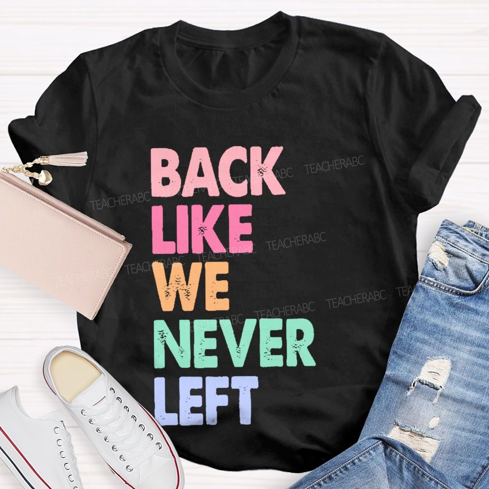 Back Like We Never Left   Teacher T-shirt