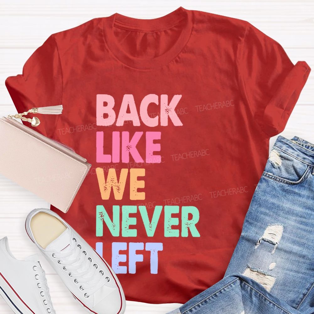 Back Like We Never Left   Teacher T-shirt