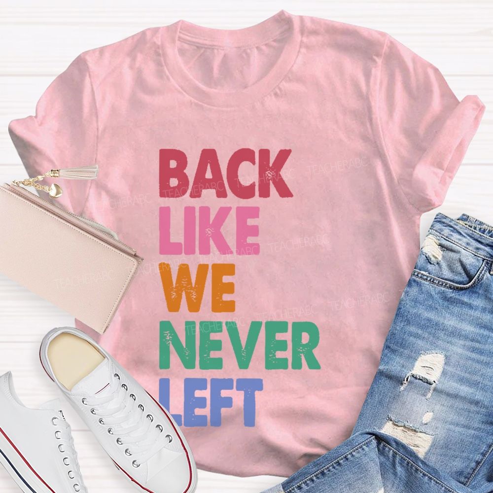 Back Like We Never Left   Teacher T-shirt