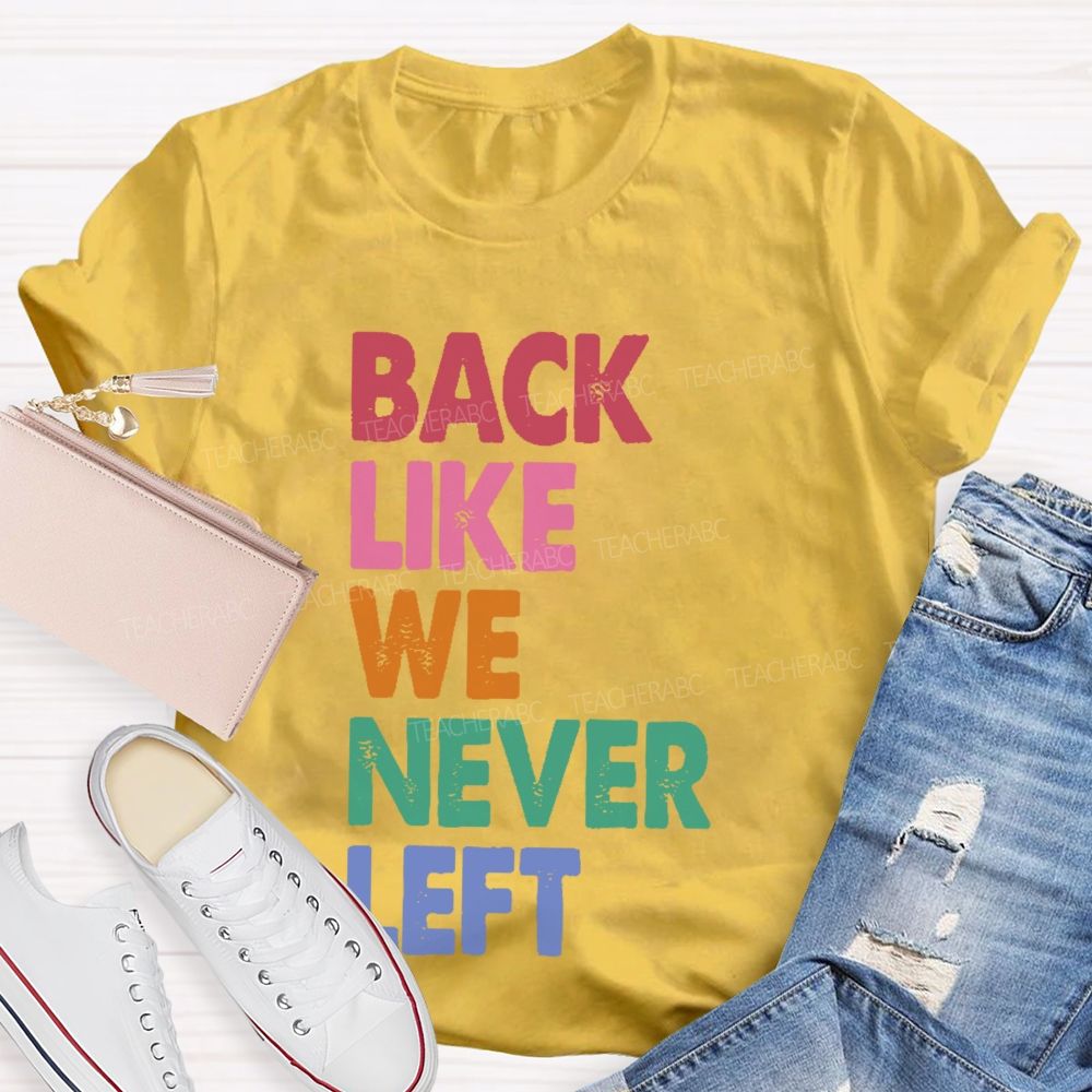 Back Like We Never Left   Teacher T-shirt