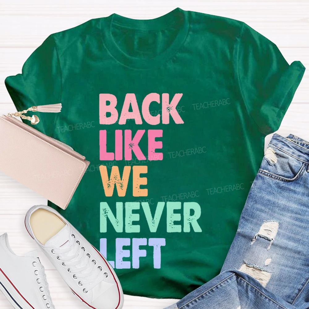Back Like We Never Left   Teacher T-shirt