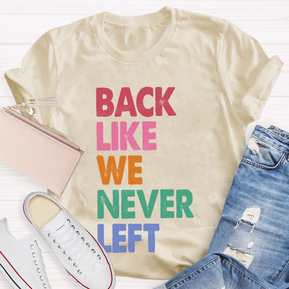 Back Like We Never Left   Teacher T-shirt