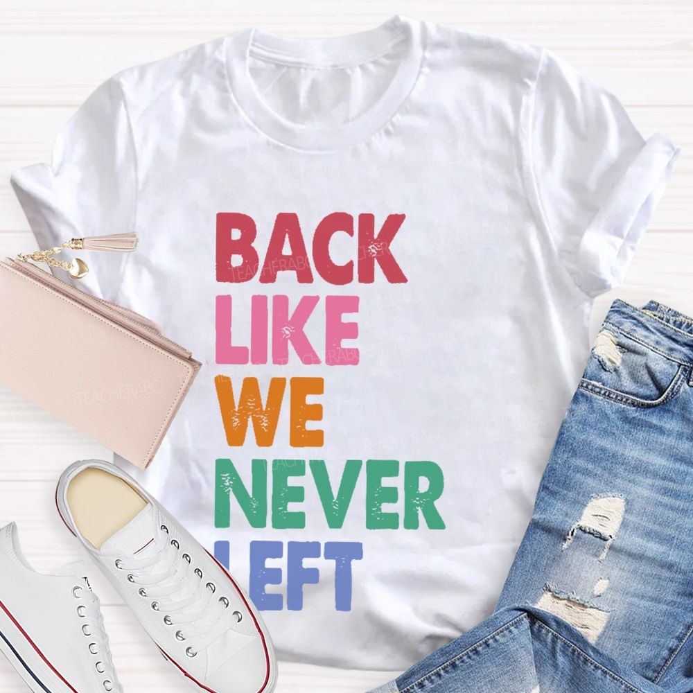 Back Like We Never Left   Teacher T-shirt