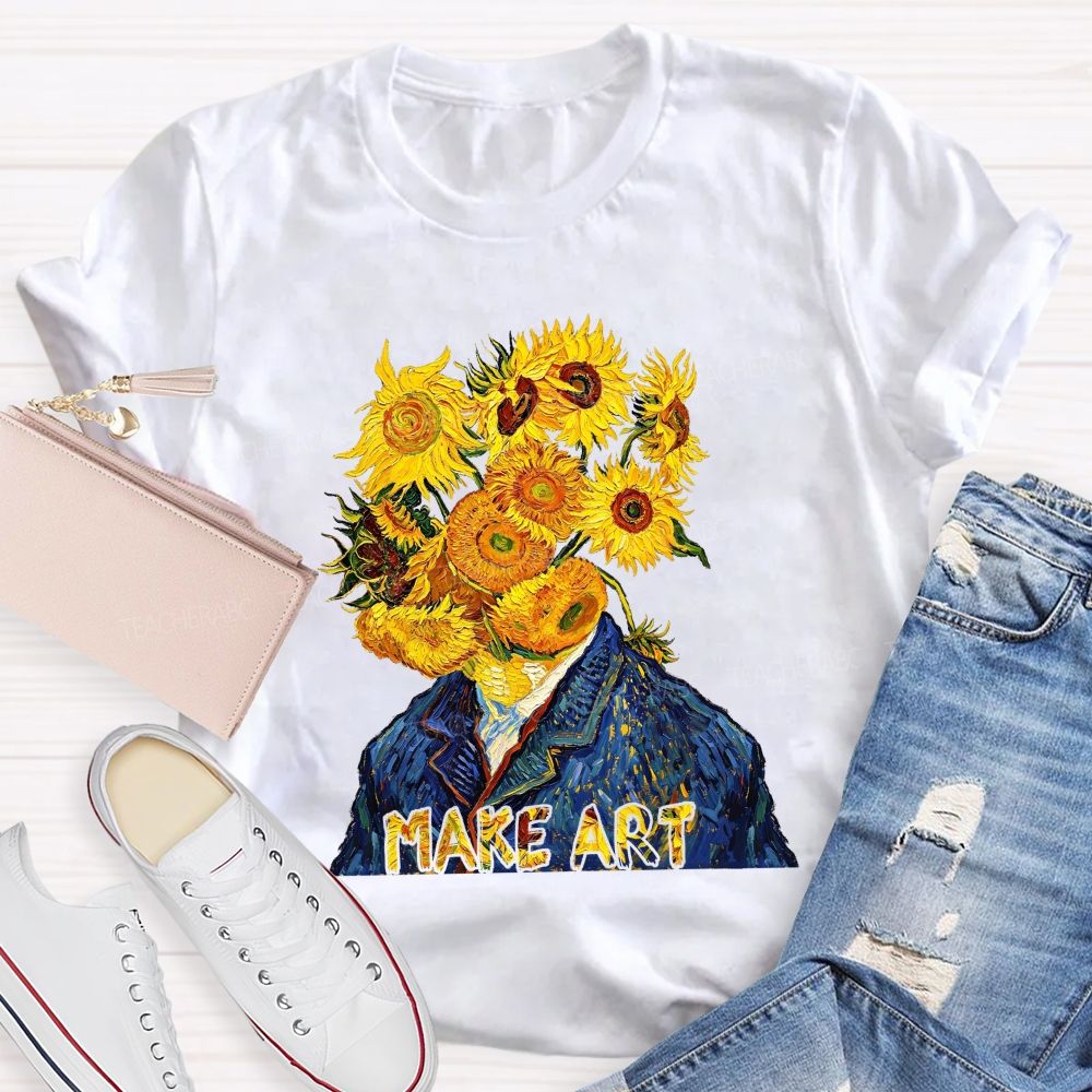 Make Art Sunflower Teacher T-shirt